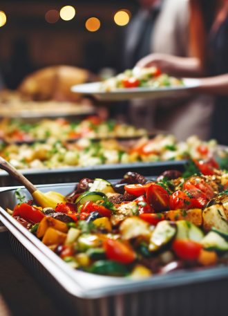 Catering buffet food. Delicious colorful meat and vegetable dishes. Celebration Party.